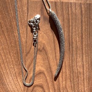 Lucky brand silver color horn long necklace rhinestone